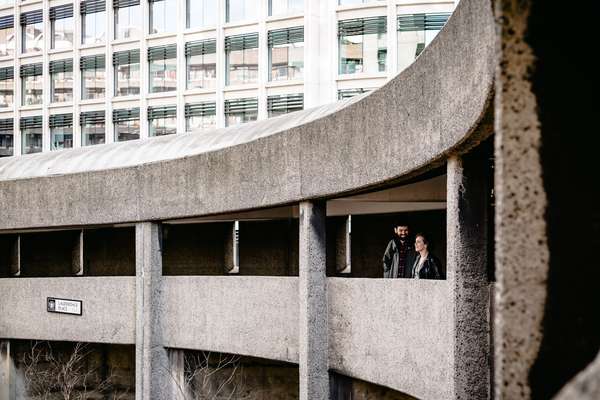 Relaxed engagement and couples photography in Barbican, London