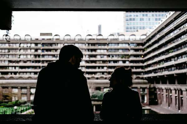 Relaxed engagement and couples photography in Barbican, London