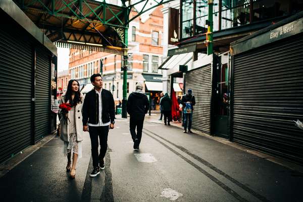 Relaxed engagement shoot at Borough Market, South Bank, London