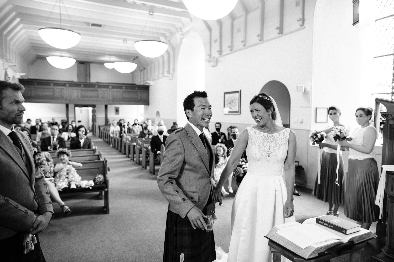 Relaxed East Lothian Scottish church wedding photography in North Berwick