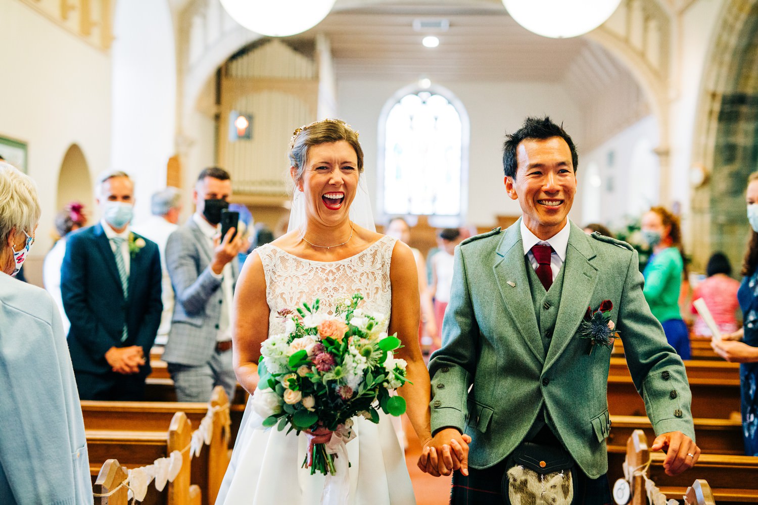 Relaxed East Lothian Scottish church wedding photography in North Berwick